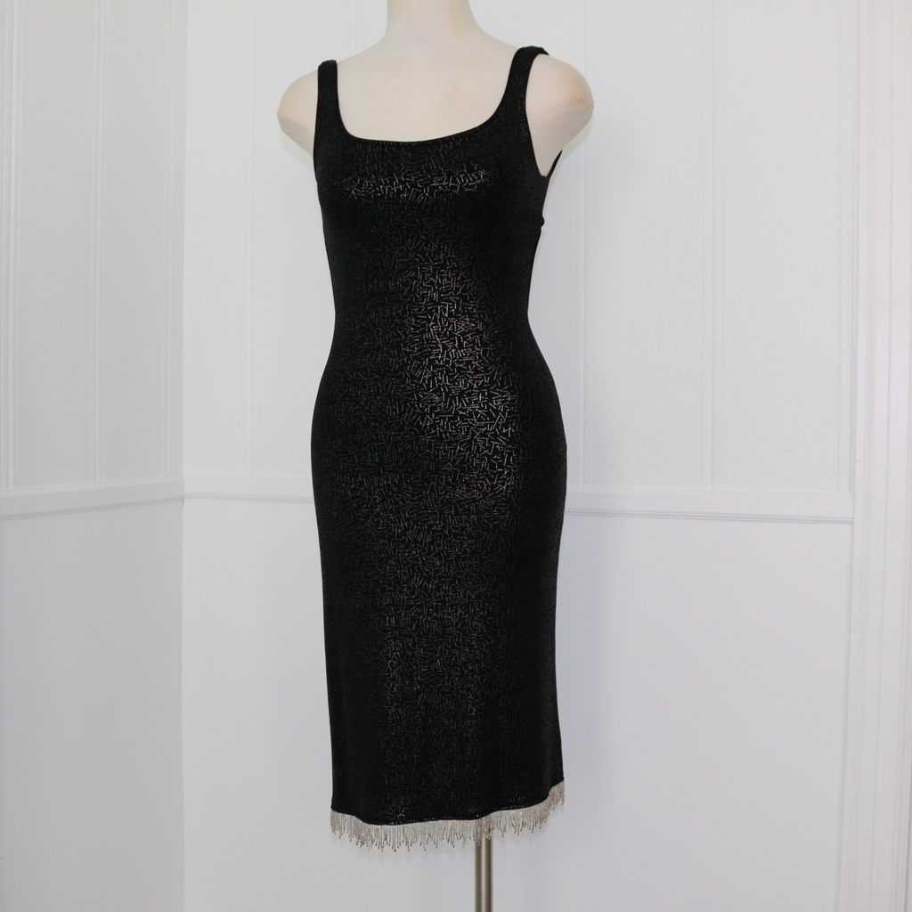 Rectangle Blanc Paris Dress Metal Gold Black Beaded Fringe 2